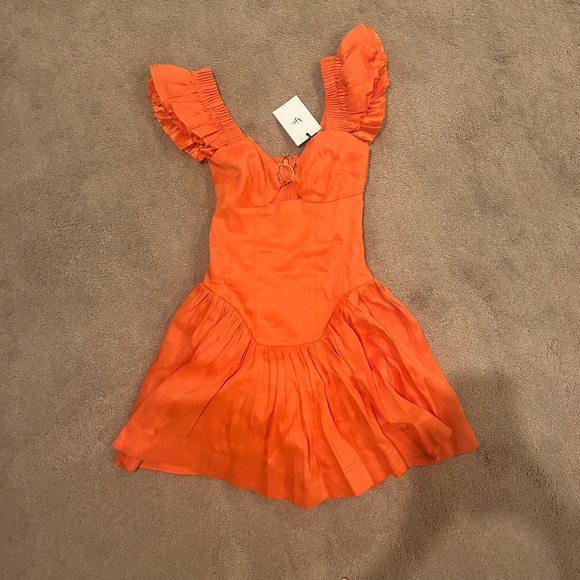 Aje Simone Frill Sleeve Mini Dress, US size 0, Orange - Picture 5 of 5